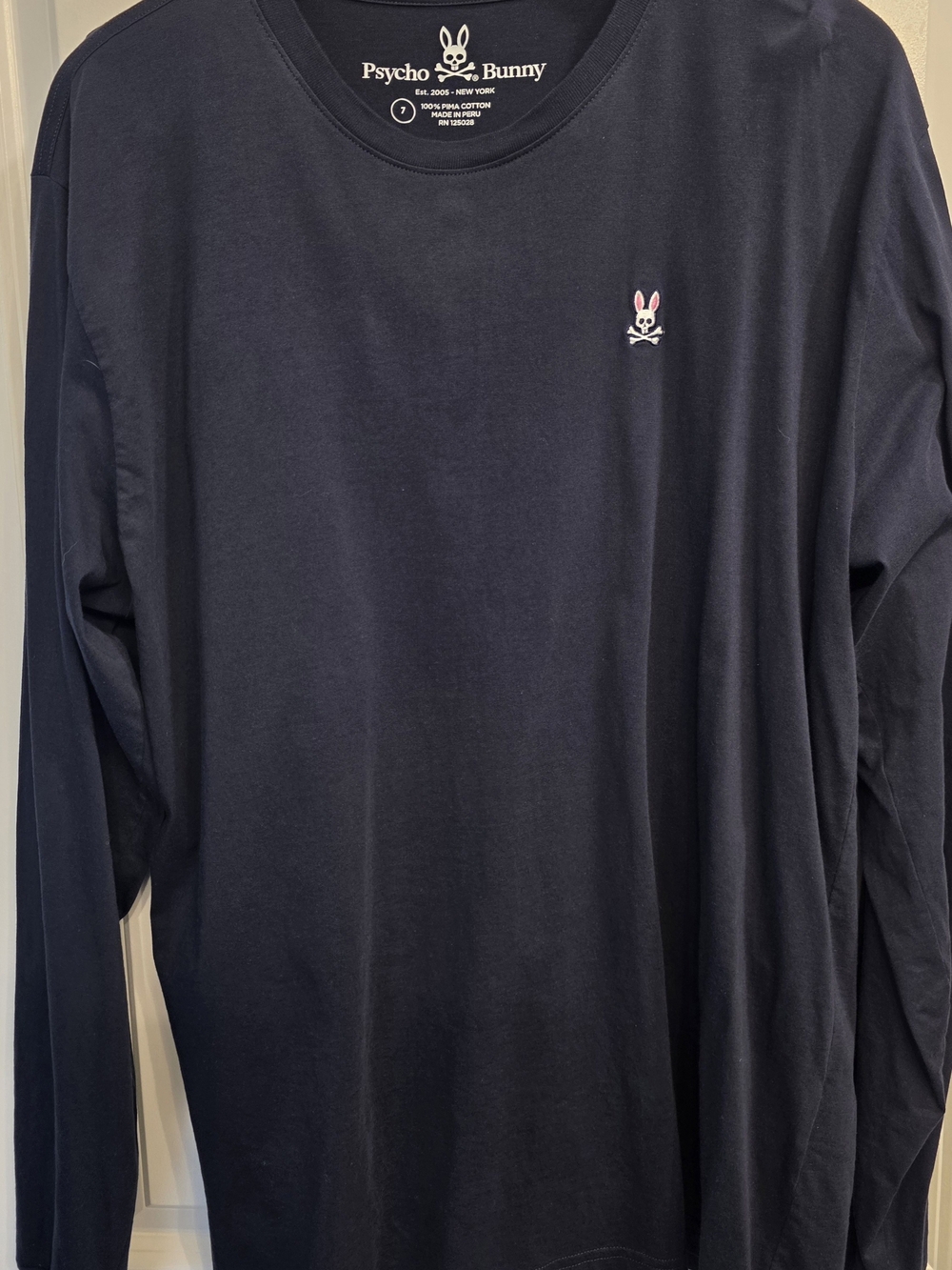 Psycho Bunny Long Sleeve Crewneck Tee in Navy with Pink Logo
